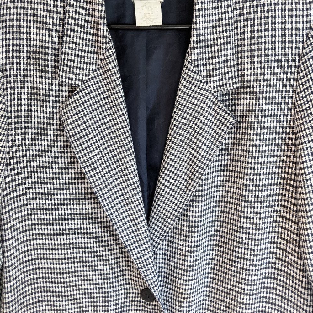 Vintage 80s/90s Navy/White Plaid Oversized Blazer - Picture 5 of 12